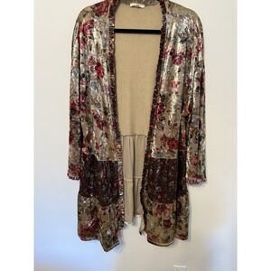 Easel Los Angeles CrushedVelvet Tiered Open Front Kimono Floral Artsy Romantic L